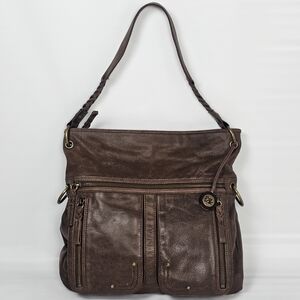 The Sak Soft Brown 100% Leather Shoulder Bag w/ Multiple Compartments, EUC